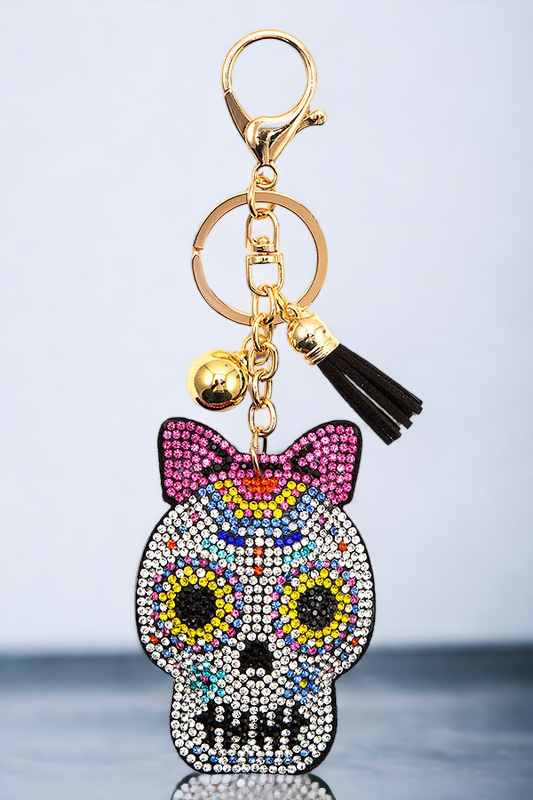 RHINESTONE FESTIVE SKULL KEYCHAIN