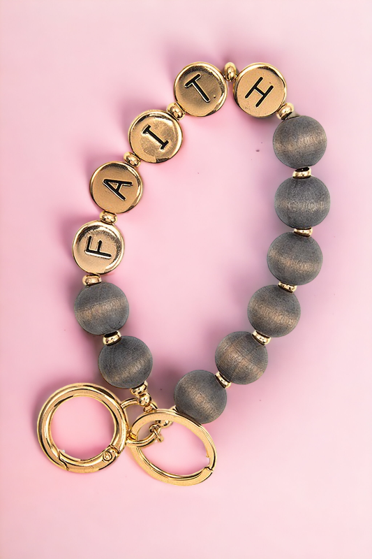 FAITH WOOD BEADS BRACELET KEYCHAIN