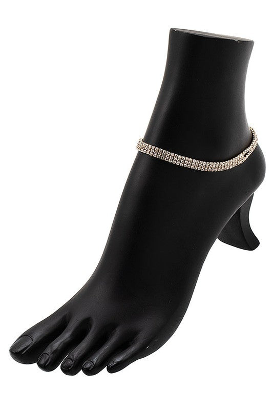 TRIPLE ROW RHINESTONE ANKLET