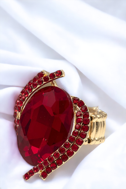 OVAL CRYSTAL RHINESTONE FRAMED STRETCH RING