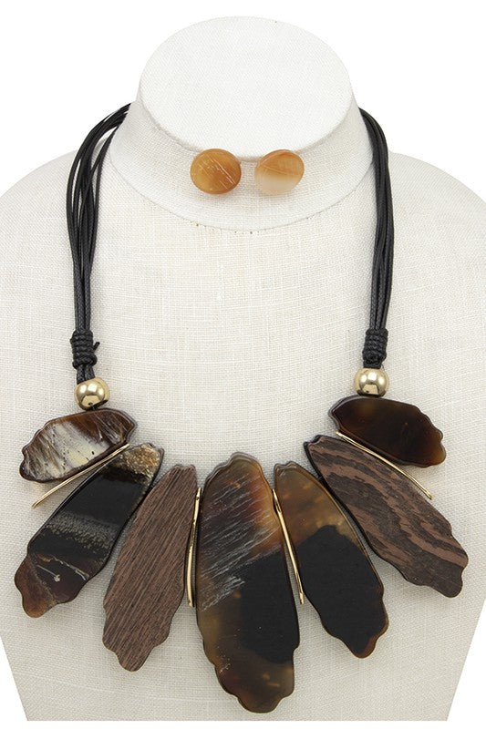 ACETATE FRINGE STONE NECKLACE SET