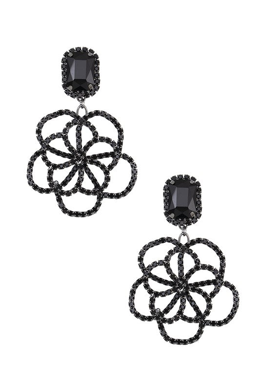 FLORAL RHINESTONE DROP EARRING