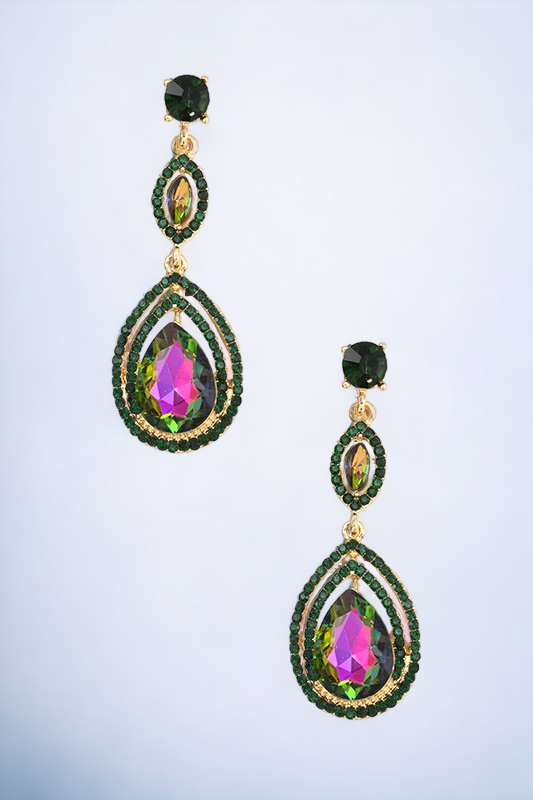 TRIPLE LINK TEARDROP GEM EARRING