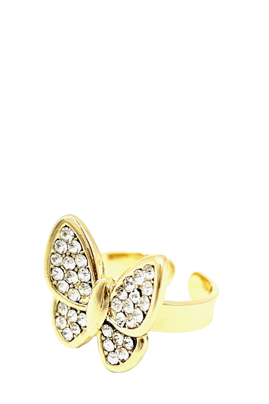 RHINESTONE BUTTERFLY CUFF RING