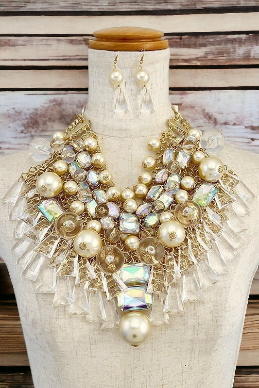 Crystal Gem Bead Chunky Necklace Set