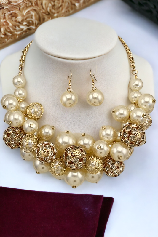 PEARL ORNATE CLUSTER NECKLACE SET