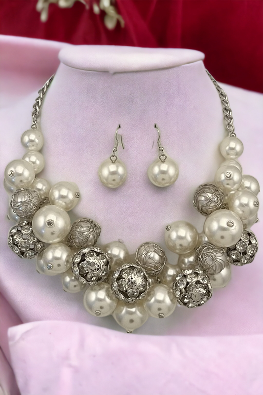 PEARL ORNATE CLUSTER NECKLACE SET