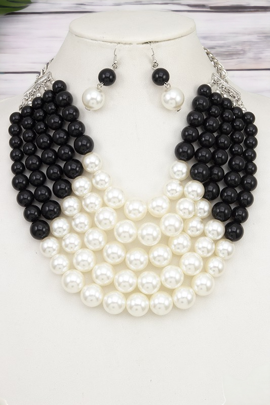 MULTI ROW PEARL BIB BECKLACE SET