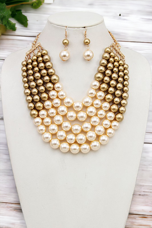 MULTI ROW PEARL BIB BECKLACE SET