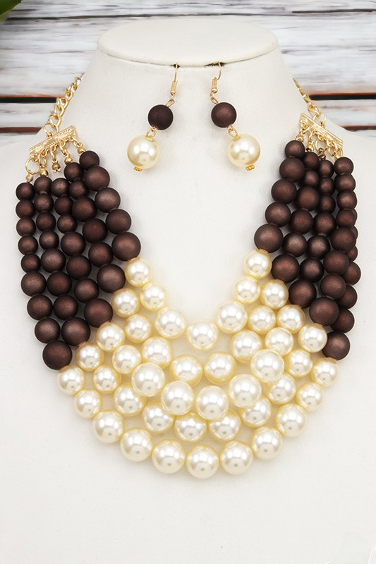 MULTI ROW PEARL BIB BECKLACE SET