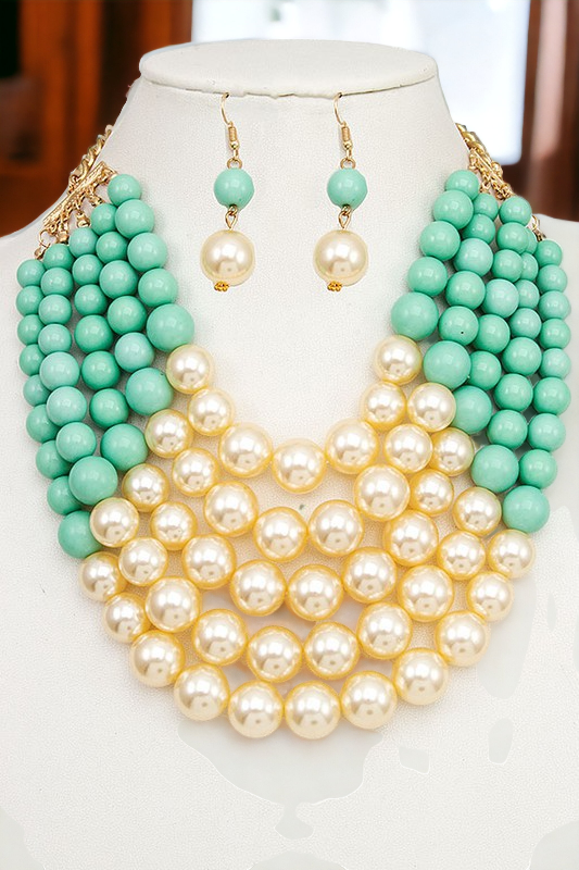 MULTI ROW PEARL BIB BECKLACE SET