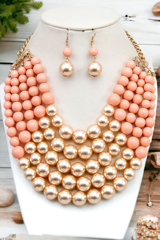 MULTI ROW PEARL BIB BECKLACE SET