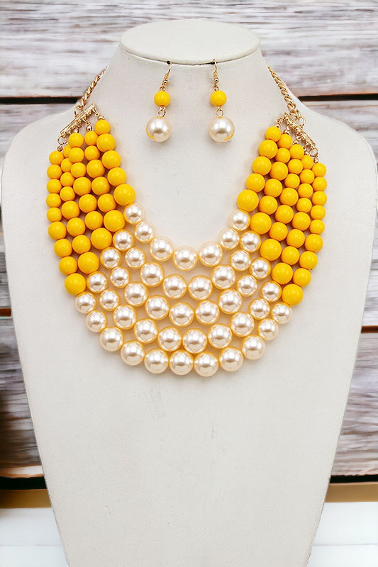 MULTI ROW PEARL BIB BECKLACE SET