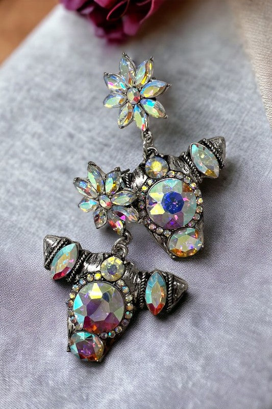 Crystal Gem Framed Cow Head Earring