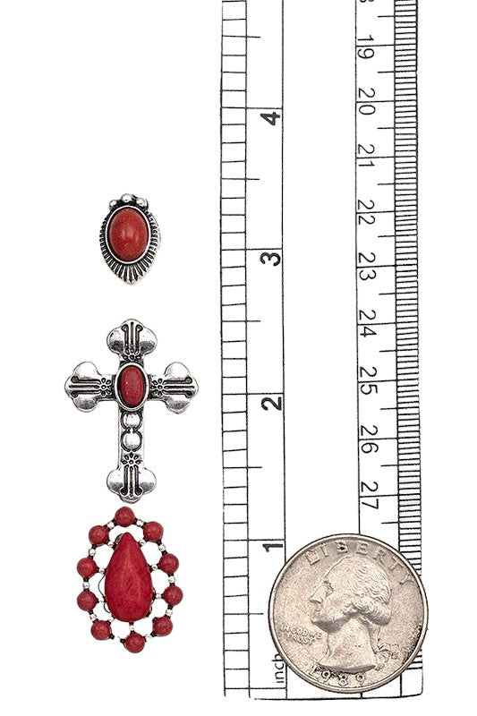 Western Cross Gemstone Framed Post Earring