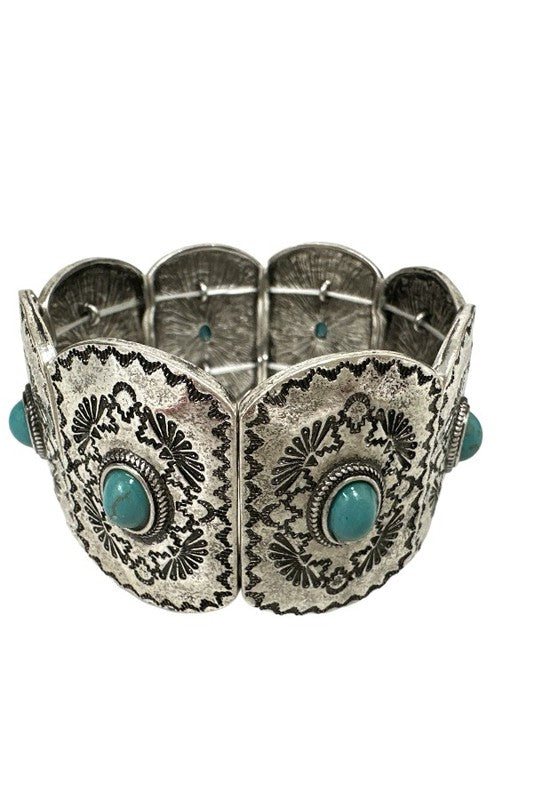 WESTERN TQ RECTANGLE CONCHO STRETCH BRACELET