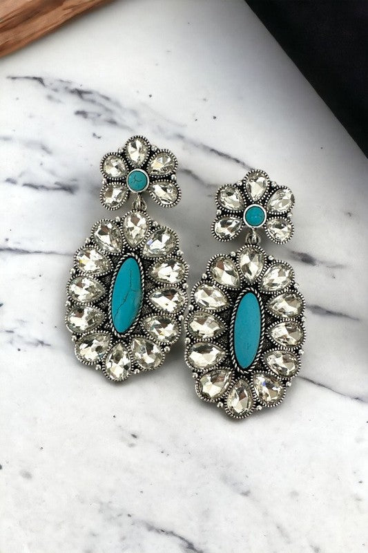 Floral Crystal Gem Drop Earring