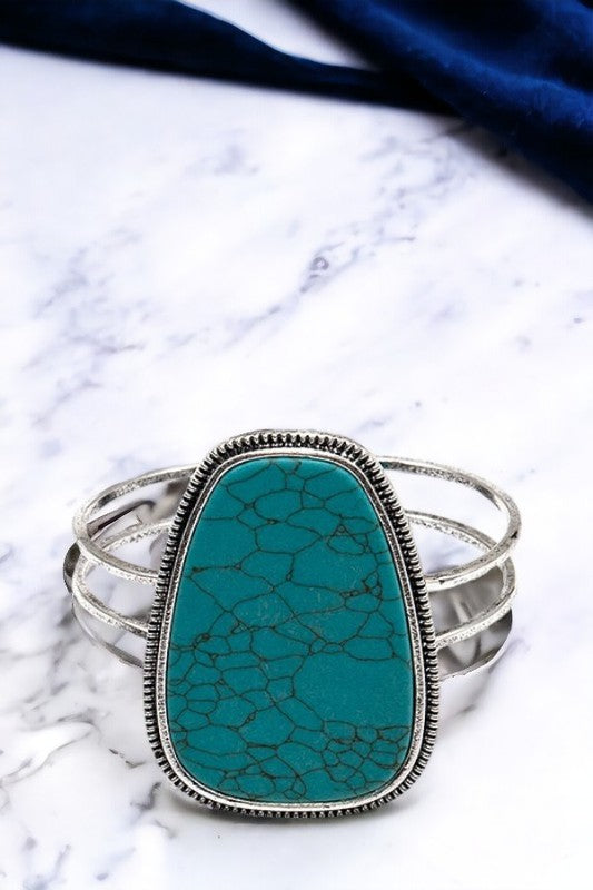 TRAPEZOID FRAMED GEM HINGE BANGLE BRACELET