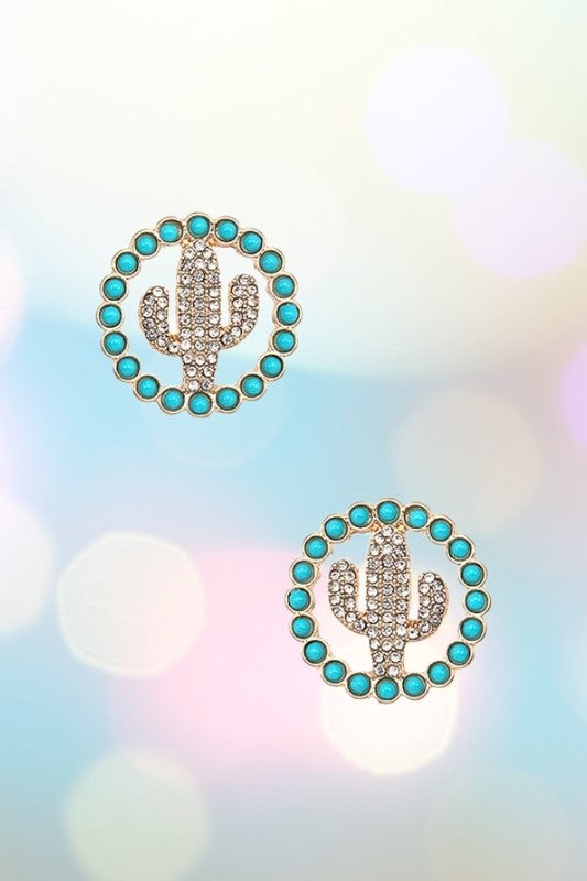 Rhinestone Pave Cactus Round Post Earring