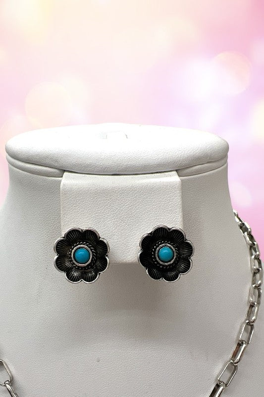 Western Flower Concho Necklace Set