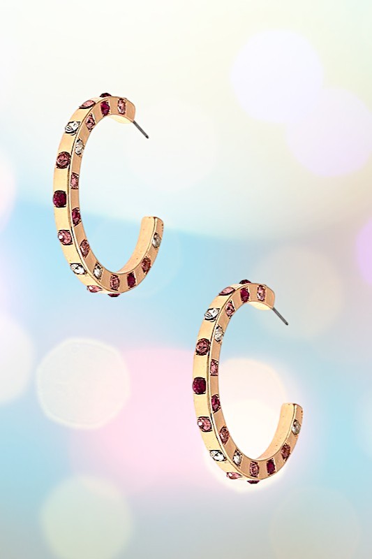 Pave Gem C Hoop Earring