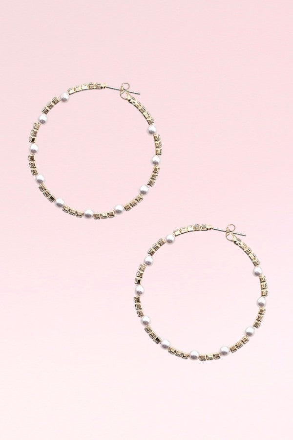 Pearl Rhinestone Hoop Earring