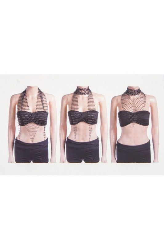 CRYSTAL BEAD NET NECKLACE SET