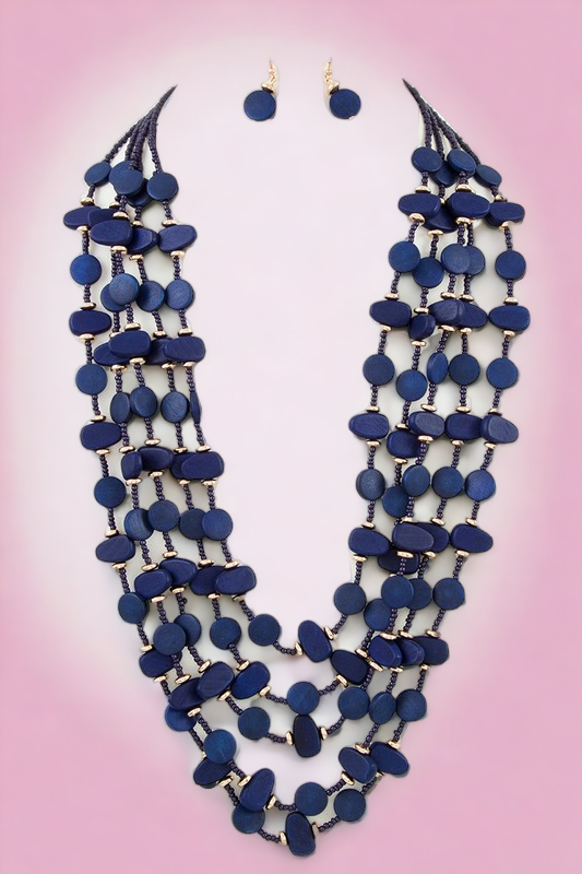 ROUND WOOD DRAPE LAYERS NECKLACE SET