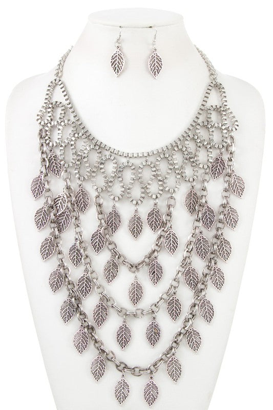MULTI LEAF LINK NECKLACE SET