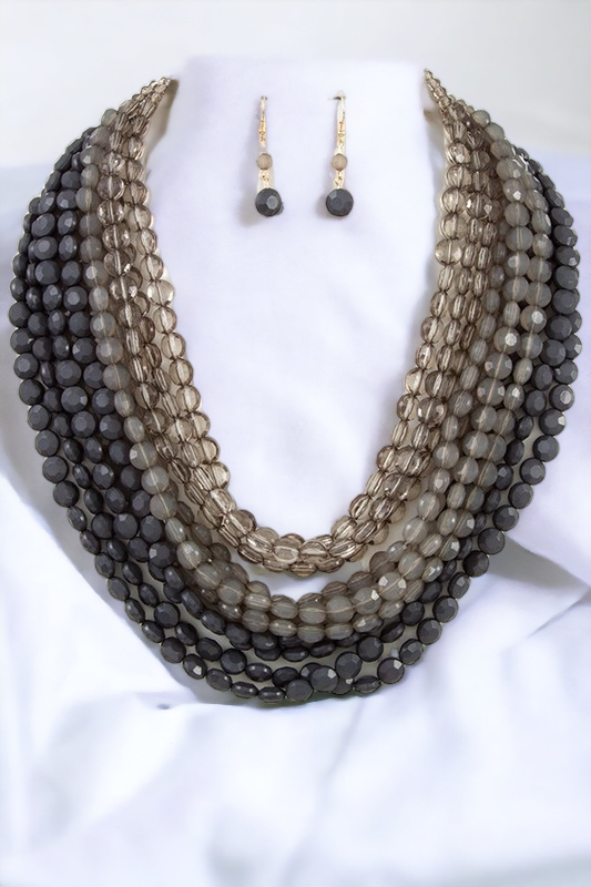 FACETED BEADS MULTI ROW NECKLACE SET