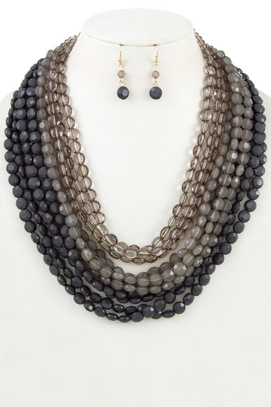 FACETED BEADS MULTI ROW NECKLACE SET