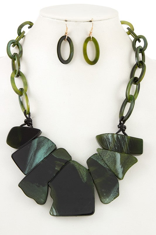 ACETATE CLUSTER LINK STONE NECKLACE SET