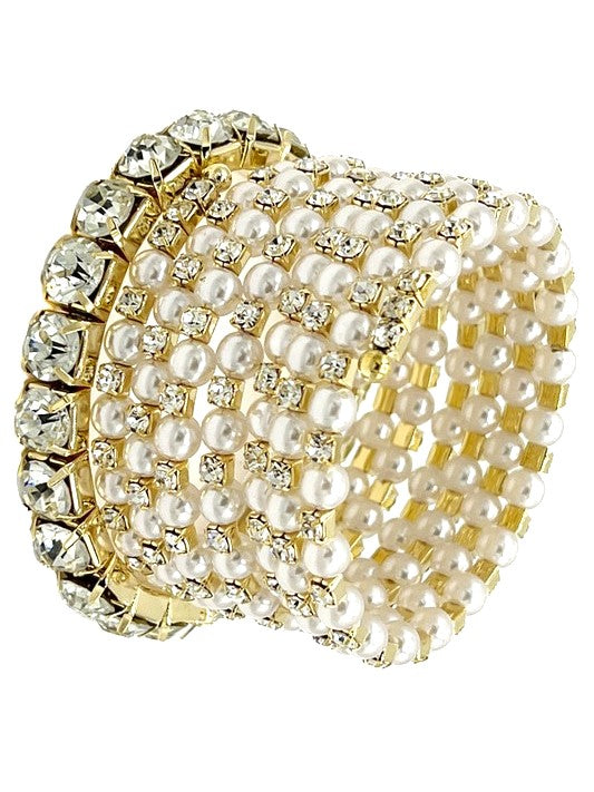 RHINESTONE PEARL WRAP BRACELET