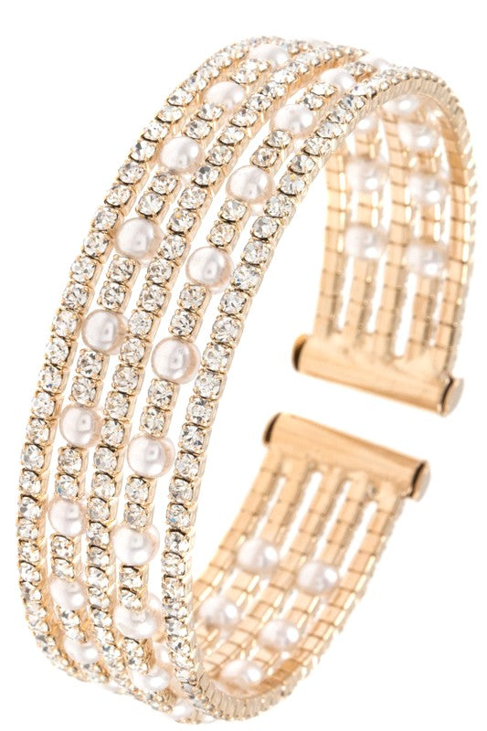 RHINESTONE PEARL FLEX CUFF BRACELET
