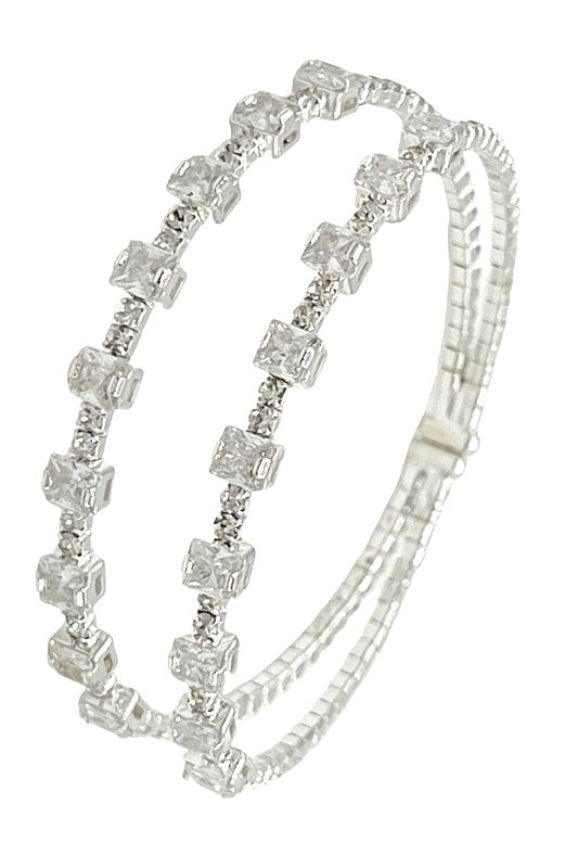 CRYSTAL RHINESTONE DOUBLE ROW FLEX BRACELET