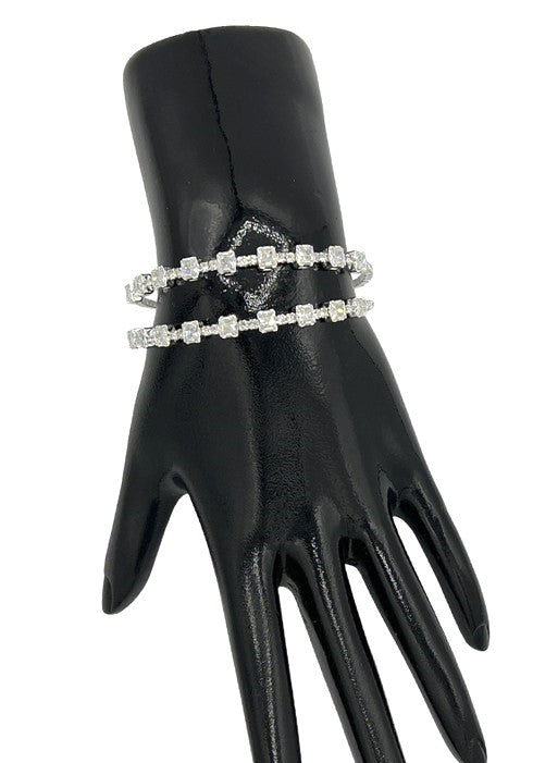CRYSTAL RHINESTONE DOUBLE ROW FLEX BRACELET