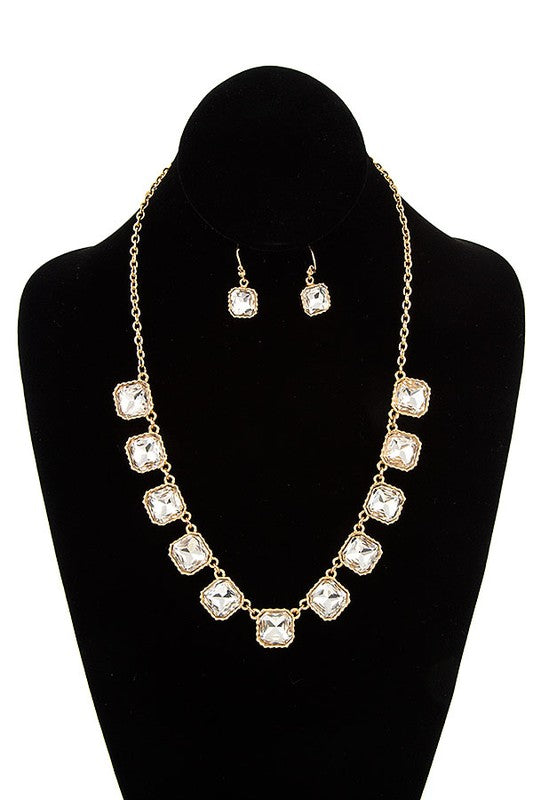 FACETED CRYSTAL GEM LINK NECKLACE SET