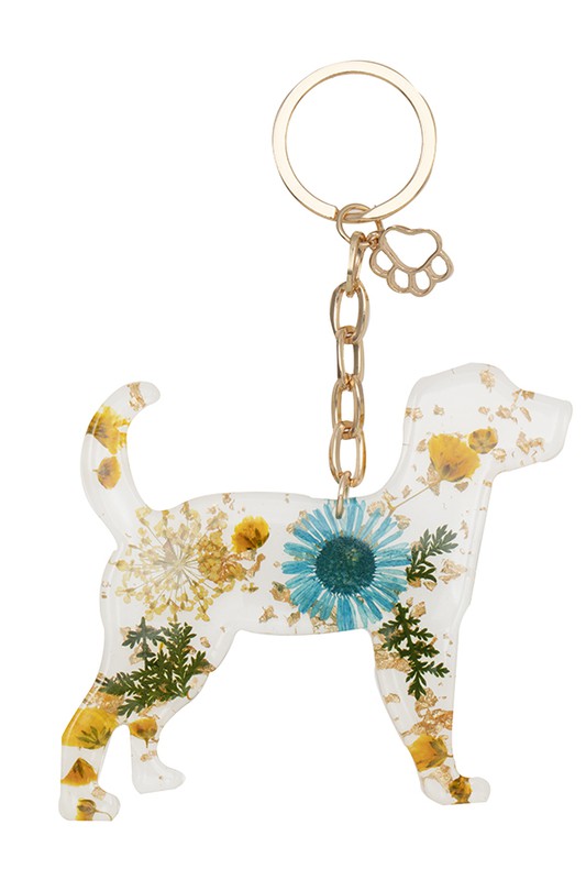FLORAL DOG RESIN KEYCHAIN