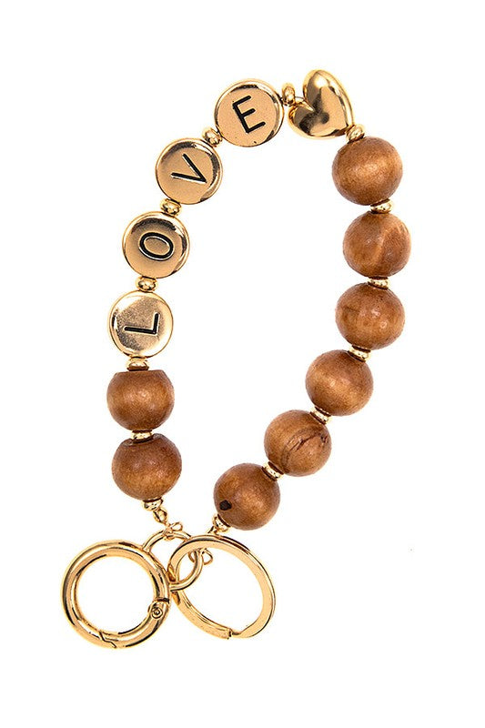 LOVE WOODEN BEAD BRACELET KEY CHAIN