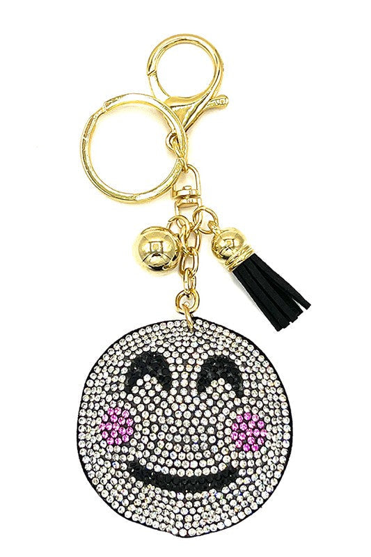 BLUSH EMOJI RHINESTONE KEYCHAIN