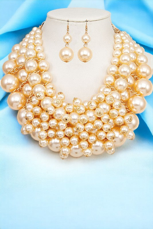 Pearl Cluster Collar Necklace Set