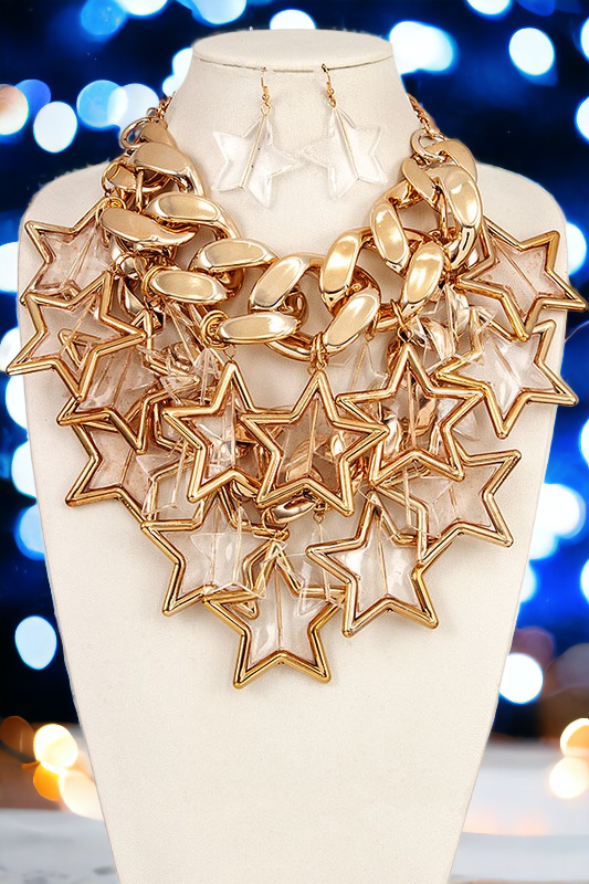 Cluster Star Accent Bib Necklace Set