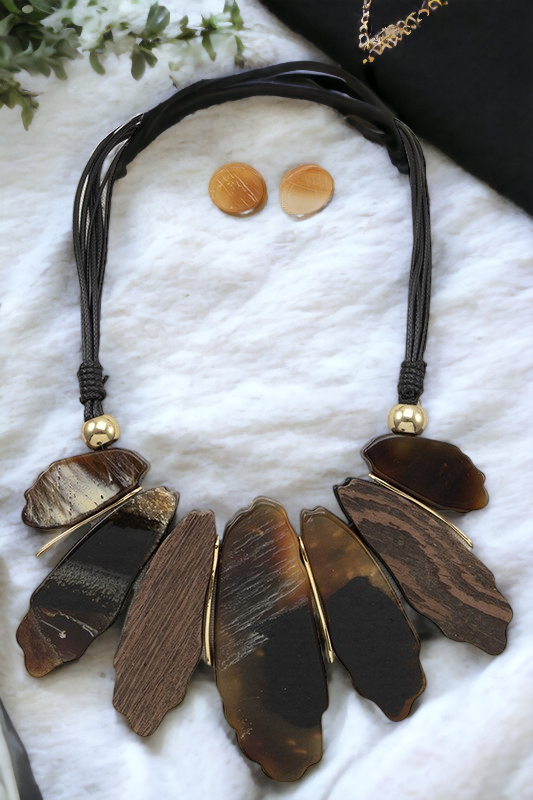 ACETATE FRINGE STONE NECKLACE SET