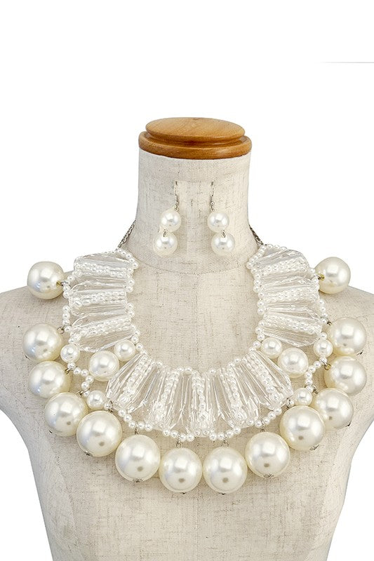 LARGE PEARL GEM COLLAR NECKLACE SET