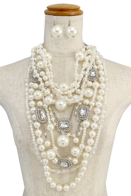 PEARL GEM LAYERED NECKLACE SET