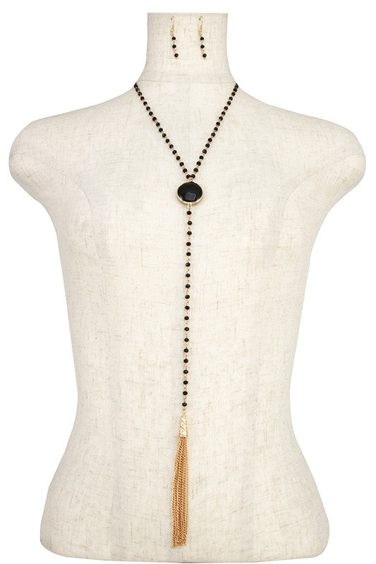 GLASS BEAD GEMSTONE Y NECKLACE SET