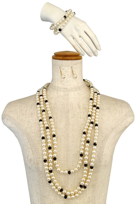 PEARL CRYSTAL BEAD LONG NECKLACE SET