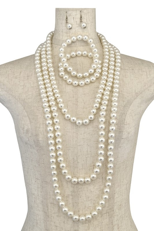 LONG PEARL NECKLACE SET