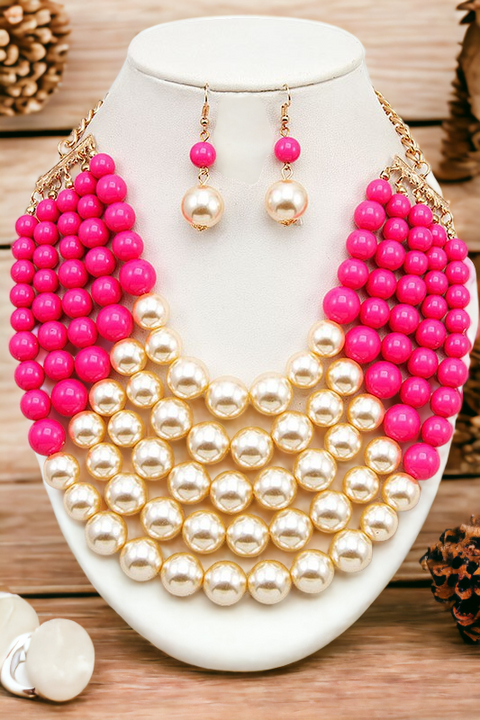MULTI ROW PEARL BIB BECKLACE SET