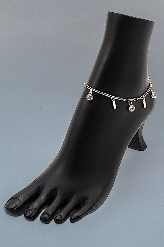 ROUND GEM AND BAR DANGLE ANKLET